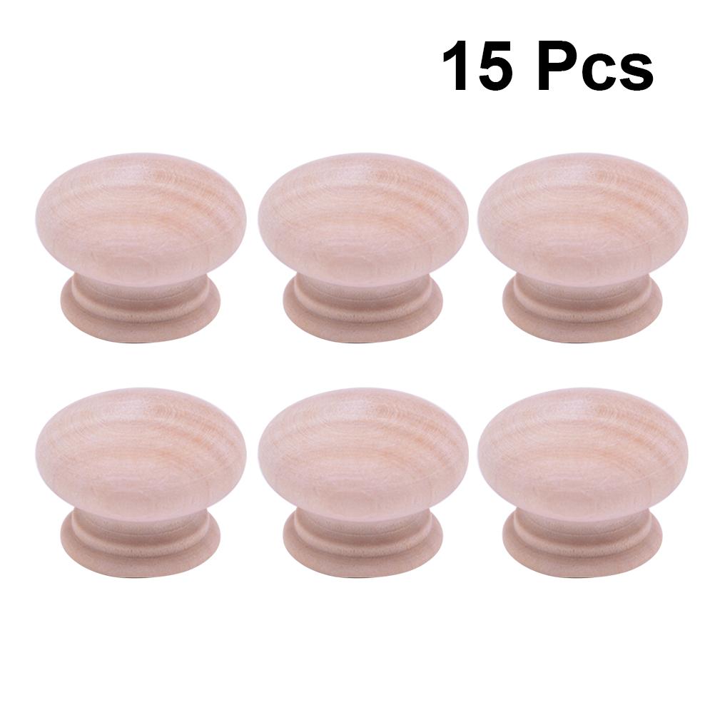 15Pcs Round Beech Wood Drawer Pull Knobs Chic Wooden Cabinet Handle Single Hole Cupboard Pull Knobs for Home Office