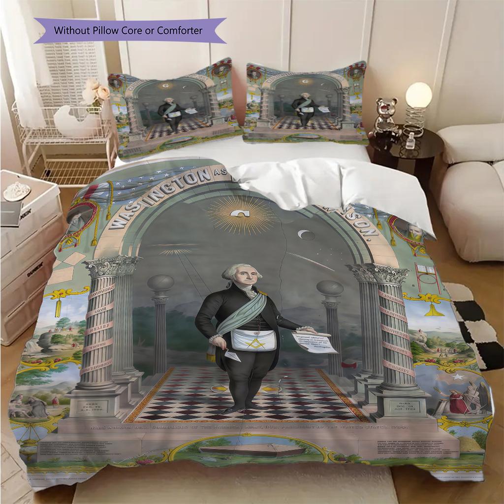 The square and compass of Freemasonry bedding, duvet cover, pillowcase, home decoration, birthday gift (1 * duvet cover+2 * pillowcase, coreless)