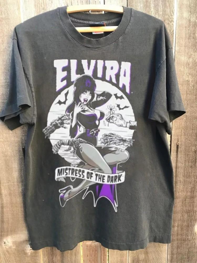 Винтажная футболка 00-х Elvira Mistress of The Dark, угольная, унисекс, перепечатка, унисекс футболка