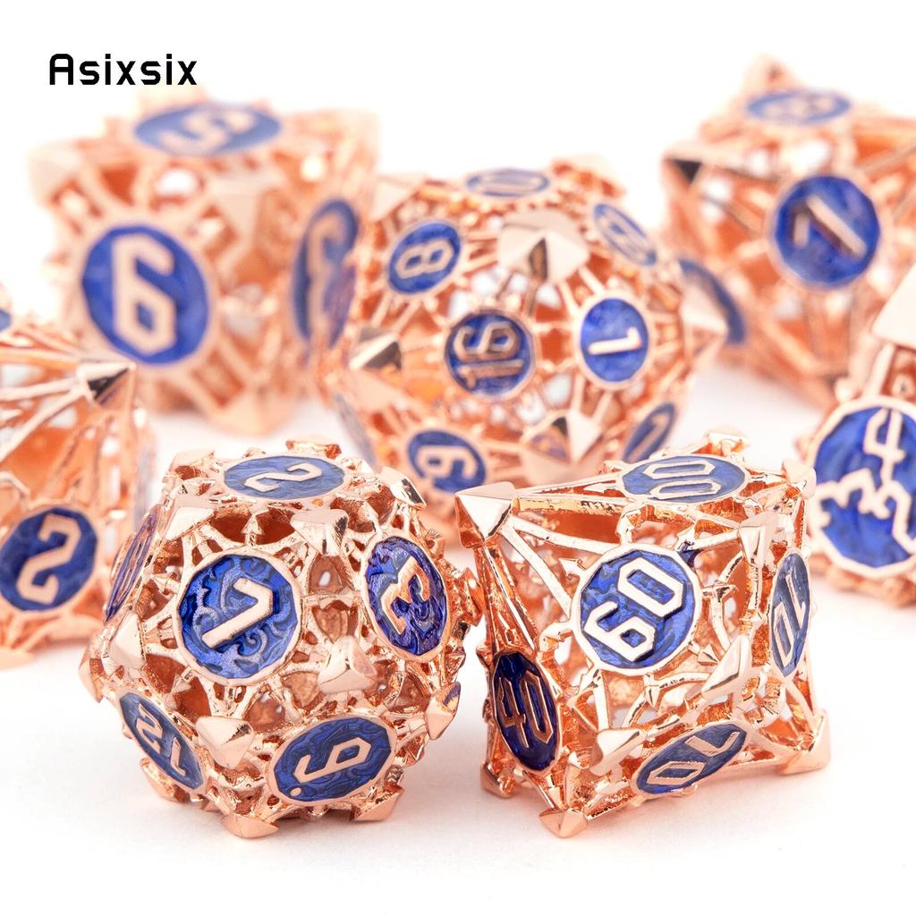 7 шт. оранжево-синие металлические кубики, набор полых металлических многогранных кубиков, подходящий для ролевой ролевой игры, настольной игры, карточной игры