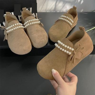 Женские туфли на платформе, новые осенние, универсальные, ретро, на одной педали, с жемчугом