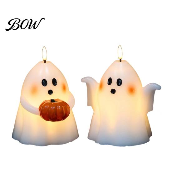 Porch Patio Ambient Illumination Halloween Ghost Flameless Candle, Cute Holding BOO Letter Tealight, Wireless Flickering Candle Lamps Battery Operated