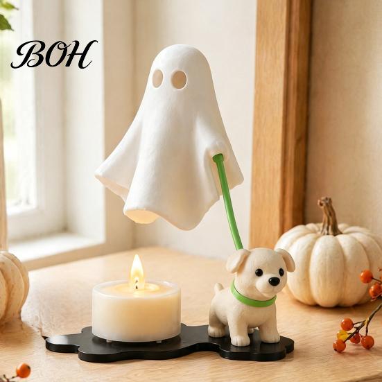 3D-печатное украшение на Хэллоуин, призрачная собака на прогулке, ночник, светодиодная теплая лампа, милый легкий настольный орнамент, статуэтка щенка со свечой, домашняя вечеринка, праздник