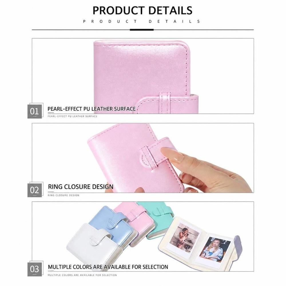 Neat Stitching 28 Pockets Instant Camera Photo Album PU Leather Mini Photo Book Ring Closure Lightweight Pocket Album Name Cards