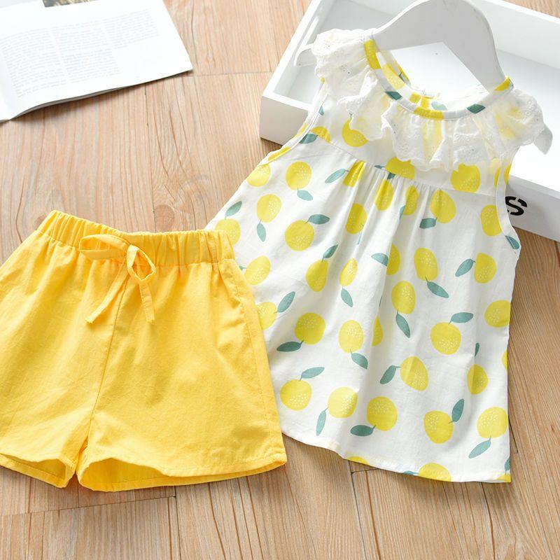 Летний повседневный комплект из двух предметов для девочек, новый универсальный комплект верхней одежды для детей от 1 до 5 лет, комплект с шортами