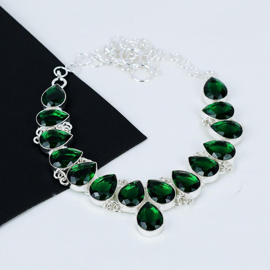 Green Tourmaline Silver Necklace, Green Color Necklace, Gemstone Necklace, 925 Sterling Silver Jewelry, Crystal Dainty Necklace For Gifts