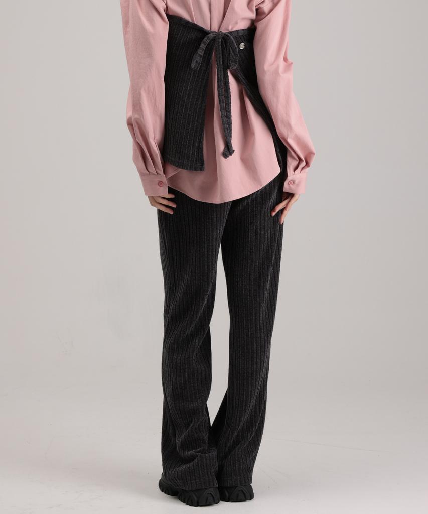 WHEN YOU MOVE String Velour Ribbed Wrap Skirt Pants Set Charcoal