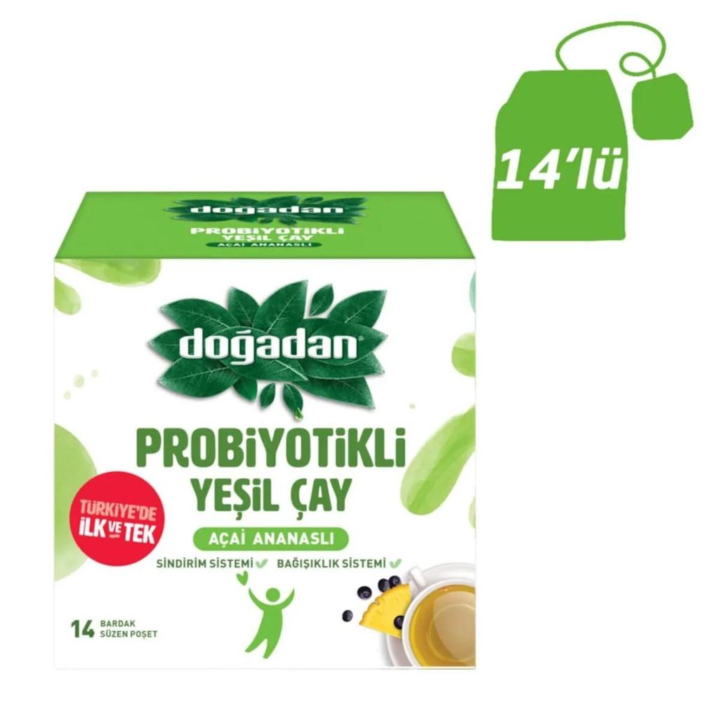 Пробиотический зеленый чай с асаи и ананасом – поддержка иммунитета и пищеварения, 14 пакетиков травяного чая