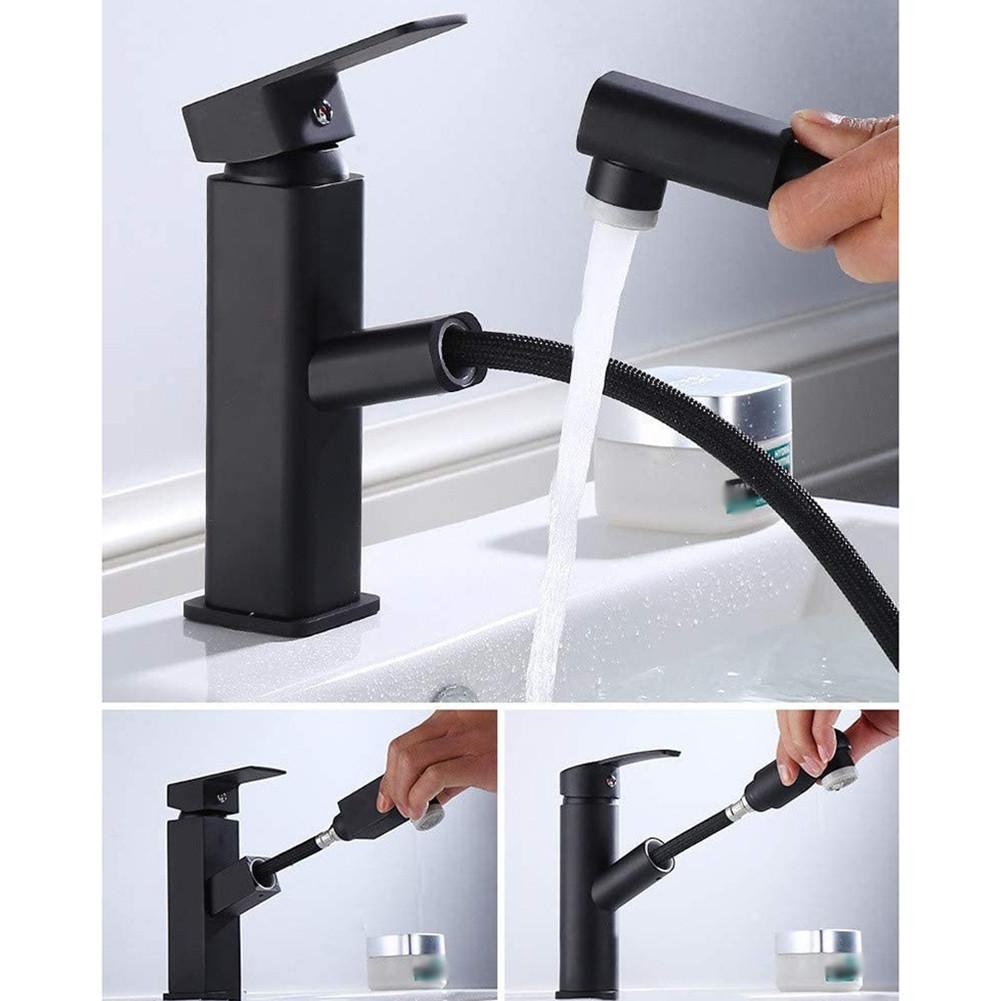 Черный матовый выдвижной кухонный смеситель для раковины в ванной комнате, однорычажный смеситель