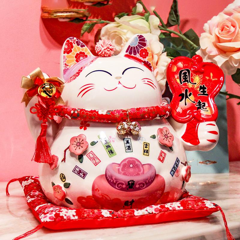 Ceramic Maneki Neko Lucky Cat - Japanese-style Fortune Cat Statue for Home, Shop Entryway, Foyer, and Office Decor