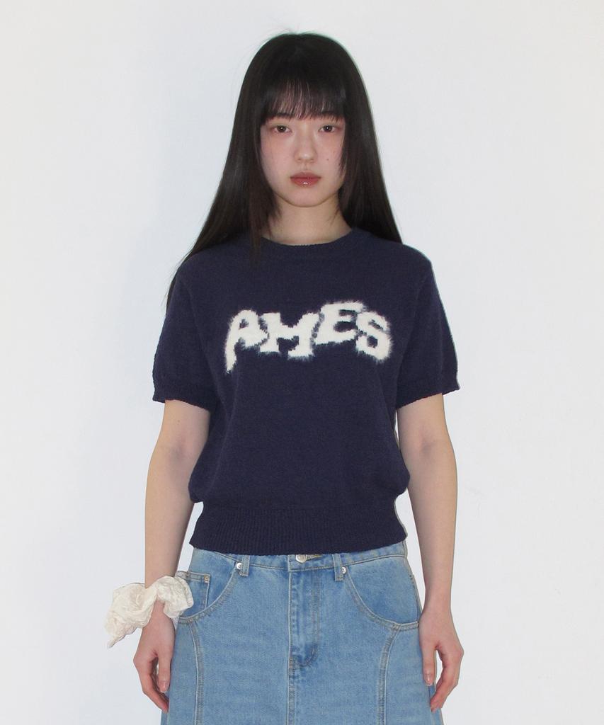 AMES-WORLDWIDE Hairy Logo Short Sleeve Knit Navy