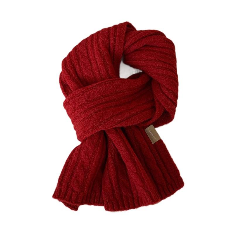 Soft Knit Wool Blend Scarf Women Winter Warm Cozy Korean Style Plain Color Chunky Cabled Neck Wrap
