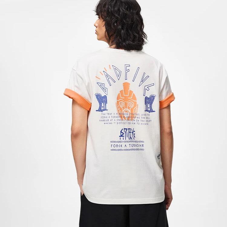 Li-Ning Lining Badfive Series Anti-Deception Letter Print Pattern Round Neck Loose Short-Sleeve T-Shirt Men Tops Milk-White AHST285-7