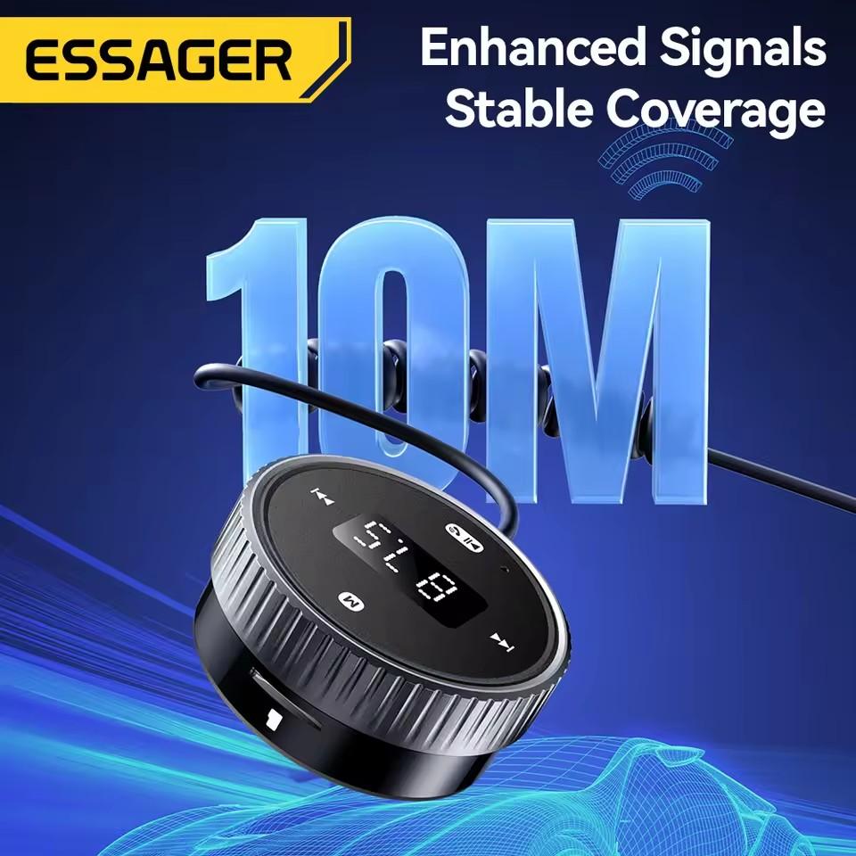 Essager Автомобильный Bluetooth 5.3 FM-трансмиттер Встроенный микрофон Громкая связь Светодиодный дисплей 3.5 мм AUX-адаптер MP3-музыкальный плеер Со слотом для TF-карты
