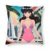 Miami Florida Anime Girl Travel Square Pillowcase Polyester Linen Velvet Pattern Decorative Throw Pillow Case Sofa Cushion Cover