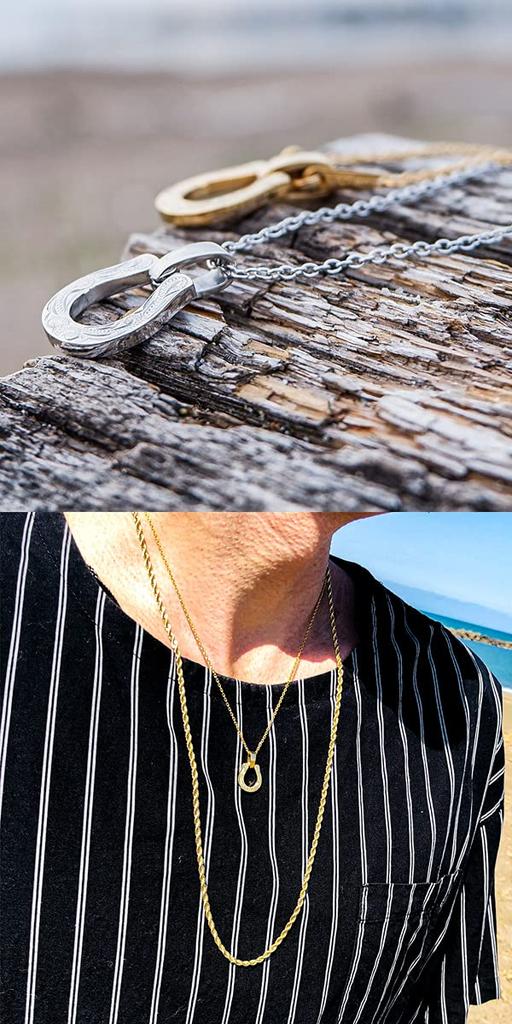 Horseshoe Necklace Horseshoe L Size Gold Silver Metal Hypoallergenic Surgical Stainless Steel 316L [silver Tree] [Hawaiian Jewelry] (Gold)