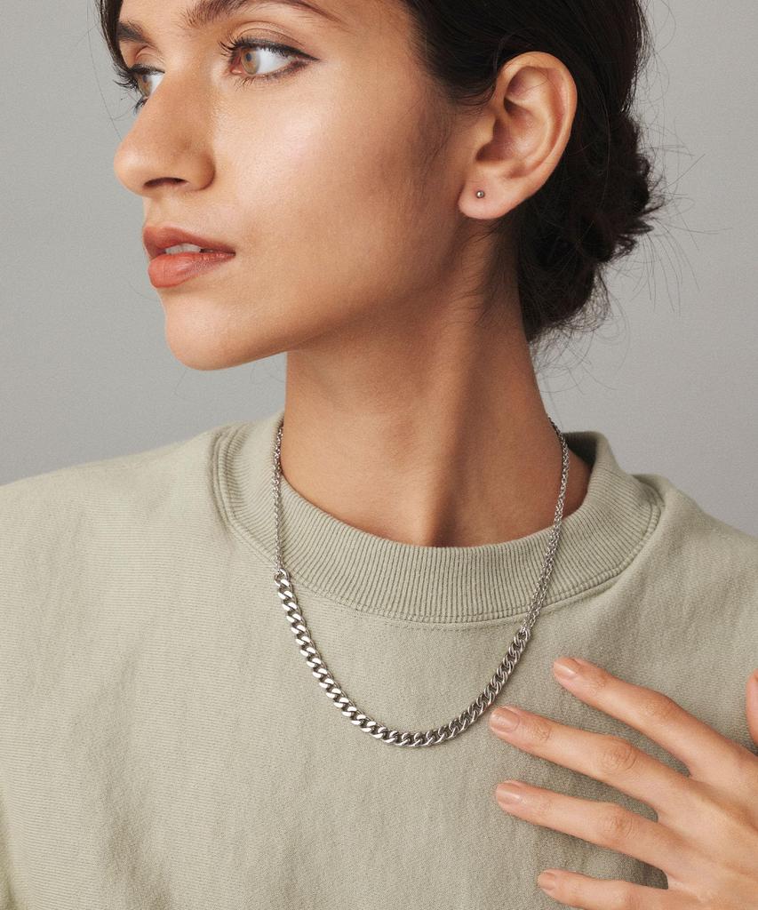 Ожерелье из хирургической нержавеющей стали с двойной цепочкой, совместимое с аллергией на металл Sene CN210021 [CENE] [серебро] для женщин