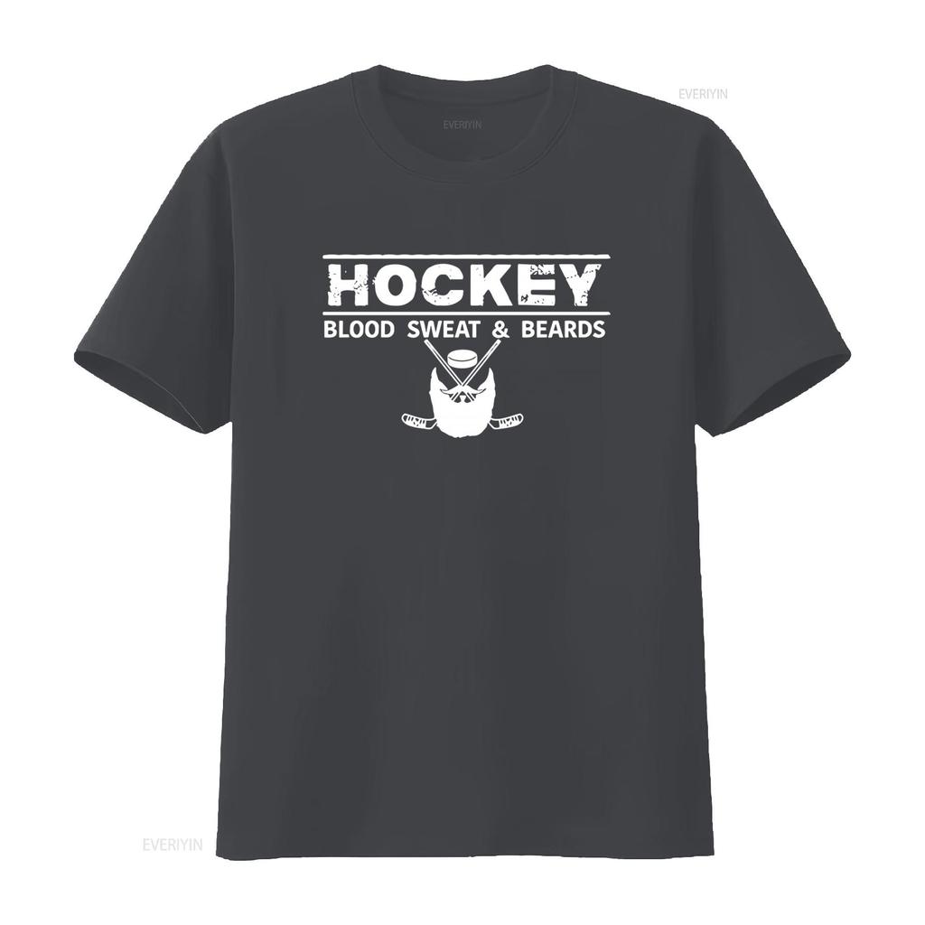Mens Hockey Blood Sweat Beards Sports Fan Ice Goal Team Cool Design Crewneck T Shirt vintage Washed Breathable Soft Versatile