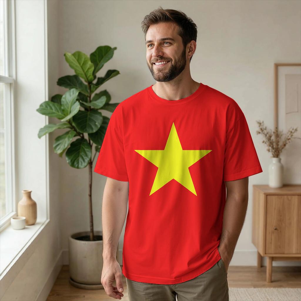 Vietnam Flag Yellow Star Asia T-Shirt Men Souvenir Funny Cotton Tee Shirt O Neck Short Sleeve T