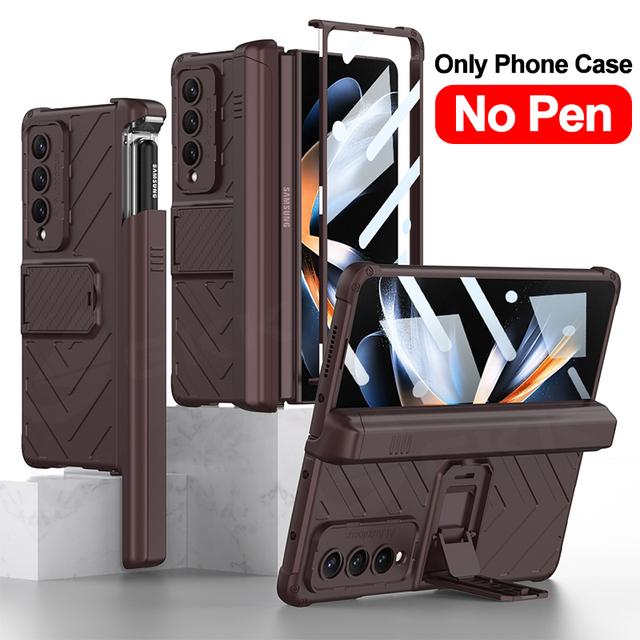 Для Samsung Galaxy Z Fold 4 3 Чехол Armor Magnetic Hinge Hard Cover All-Included Glass Pen Holder Case Для Galaxy Z Fold4 5g