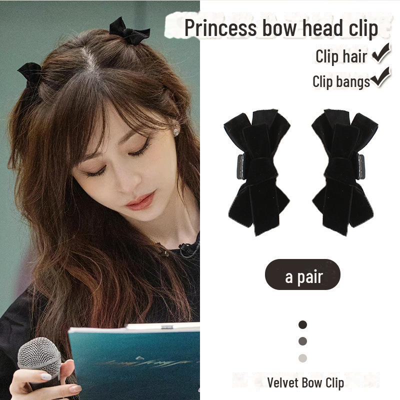 2025 Черная шпилька-бантик со стразами для прически принцессы