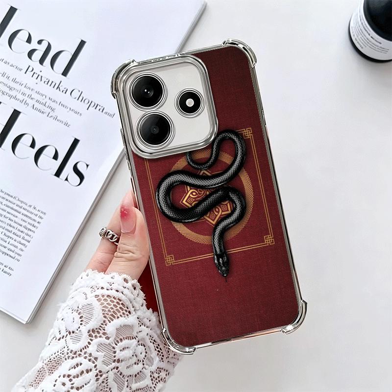 Черный змеиный рисунок с покрытием Чехол для телефона для Xiaomi Redmi Note 14 15 Pro Plus 13 12 11 11S 11T 10 9S 9 5G Противоударный чехол с подушкой безопасности