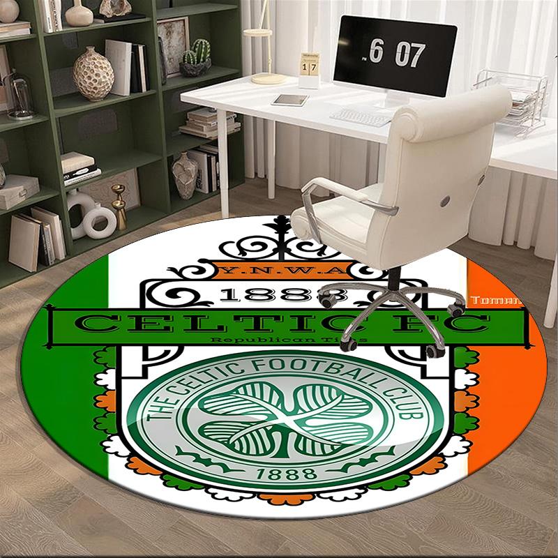1PC round rug Cel-tic Football Club Crest Printed Round Area Rug ,Rug For Home Office, Round Chair Rug, Decorative Carpet Fan gifts Christmas gift