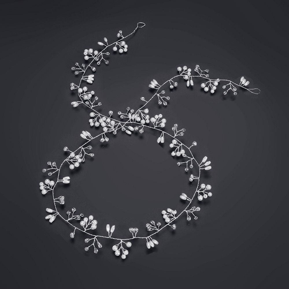 Bridal's Tiara Romantic Bride Accessories Wedding Hair Vine Pearl Crystal Diamante Headband