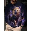 Spring Autumn Fashion Comfortable Loose Soft Casual Versatile Round Neck Long Sleeve T-shirt Creative Animal 3D Printed Men's T-shirt