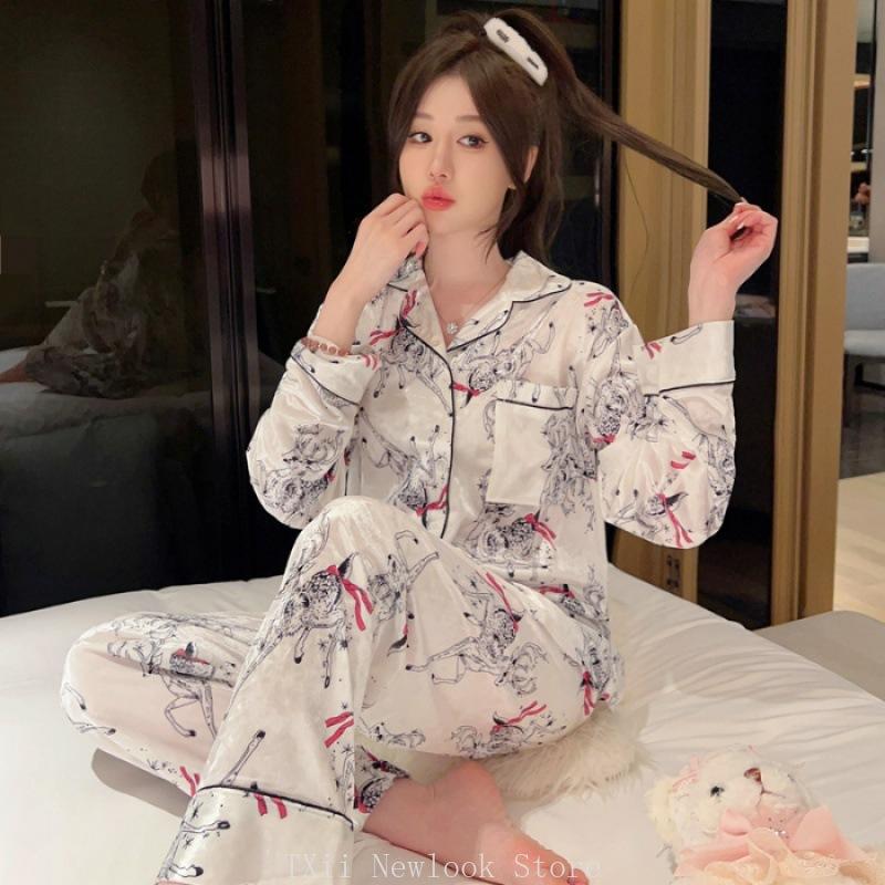 Зимняя пижама женская новая с лацканами и длинным рукавом, высококачественная мягкая и удобная свободная домашняя одежда, костюм