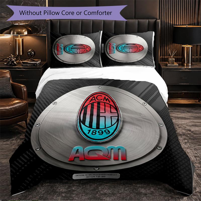 AC Milan Pattern 3 Pieces Bedding Set Soft Microfiber Duvet Cover with Pillow Cases for Bedroom