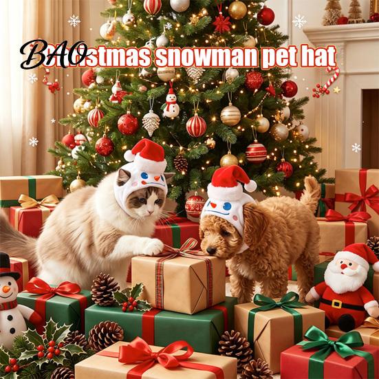 Small Dog Holiday Costume Christmas Snowman Pet Hat for Cats And to Medium Dogs, Soft Decorative Parties Plush Festive Accessory with Embroidered