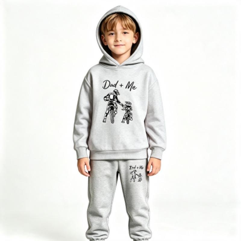 Fashion Motorcycle Rider Letters Dad and Me Print Kids Pullovers Pants 2-piece Set Street Casual Fashion Hoodies Vintage Boy's Girl Clothes