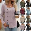 Spring Autumn Women's Knitted Tops New Solid Round Neck Button Long Sleeved Loose T-shirt Female Knitted Top Women's Knitwears