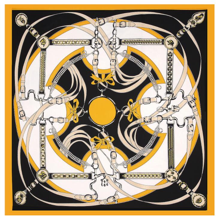 New Luxury Brand Design Sago Cycas Palm Tree Winter Square Scarf 130cm Twill Silk Scarf Women Kerchief Scarves For Ladies