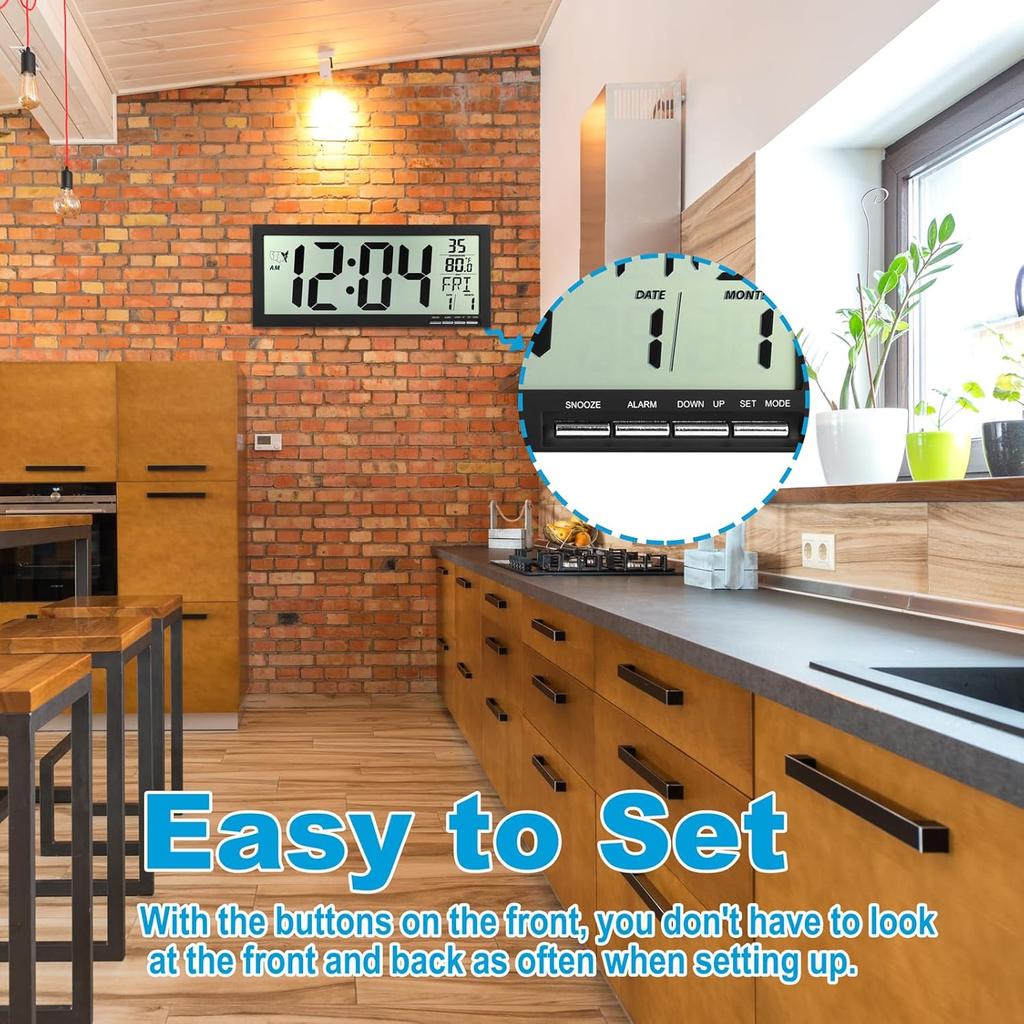 16" Atomic Clock Large Digital Wall Clock Battery Operated Large Display with Big Numbers,Temperature and Date - Easy to Read and Set,Auto DST