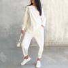 2 Pcs/Set Fall Spring Women Top Pants Set Long Sleeves O Neck Irregular T-shirt Elastic Waist Trousers with Side Pockets OL Comm