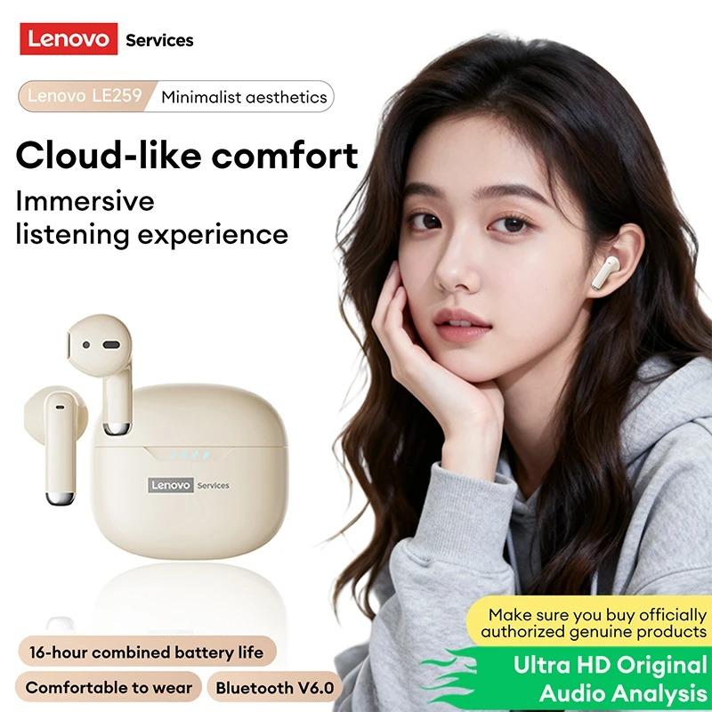 Оригинальные Bluetooth 6.0 наушники Lenovo LE259 Беспроводные наушники HIFI Игровые с шумоподавлением Наушники для тренировок Воспроизведение музыки Стерео Спортивные наушники