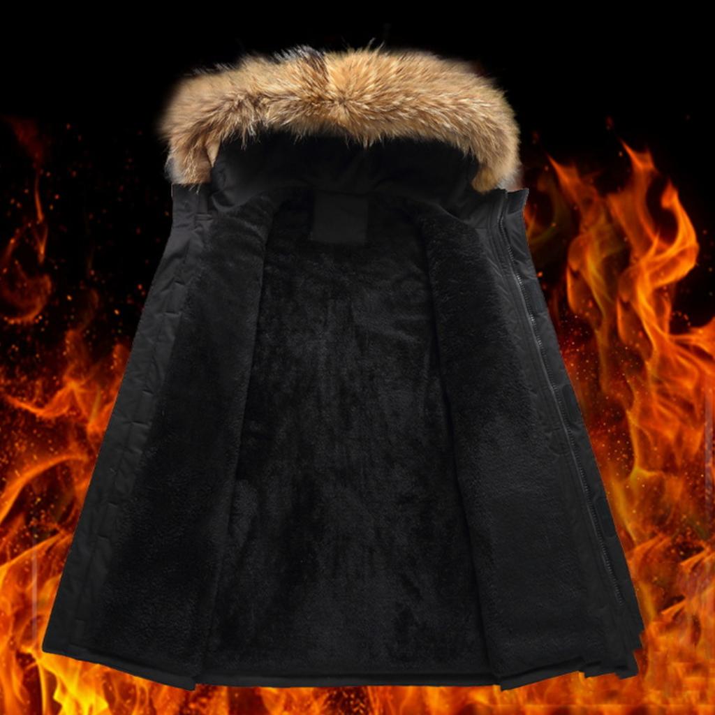 Plus Size Pie Overcome Men's Winter Mid-length Plus Velvet Thickened Warm Plus Fat Plus Large Hooded Cotton Coat Fat Man's Cotton Coat 4XL-10XL