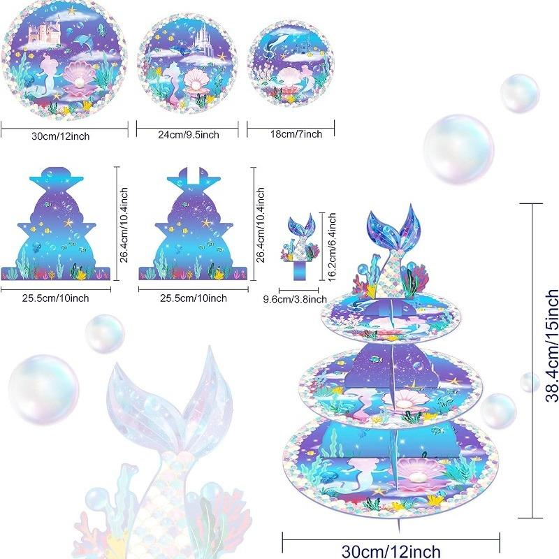 Mermaid Cake Stand 3 Tier Mermaid Party Supplies Mermaid Tail Cupcake Stand Holder for Girls Under The Sea Mermaid Theme Party Birthday Party Favors