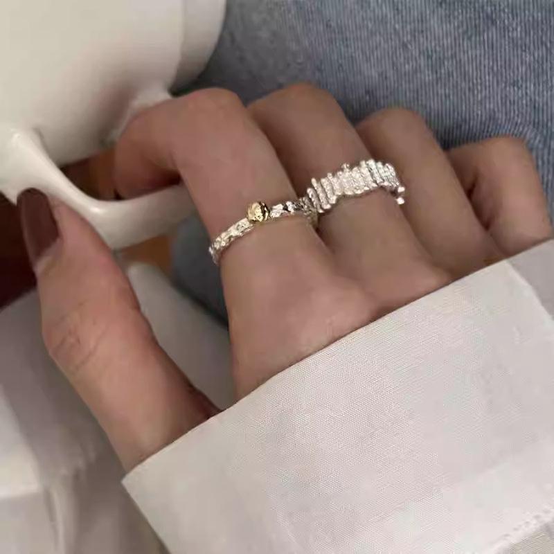 PANJBJ Кольца из стерлингового серебра 925 пробы с текстурой для женщин Складной дизайн Неправильный минимализм Неправильные украшения Подарок Дропшиппинг