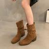 Ретро ботильоны на платформе женские лето и осень 2025 новые тонкие хаки ботинки Мартин толстый каблук фото ковбойские короткие ботильоны женские