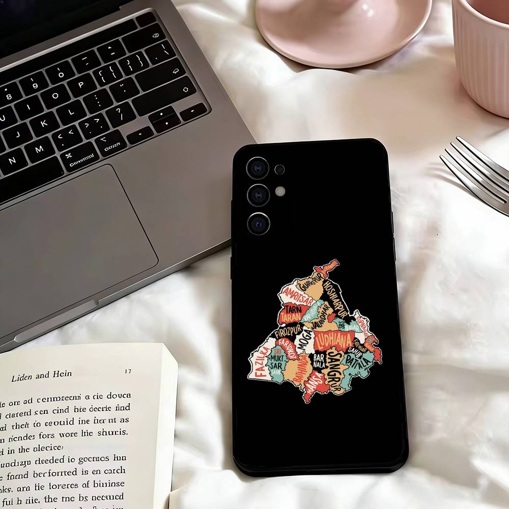 Map Punjab-b Art Phone Case For Samsung S25,S24,S21,S22,S23,S30,Ultra,S20,Plus,Fe,Lite,Note,10,Black Cover