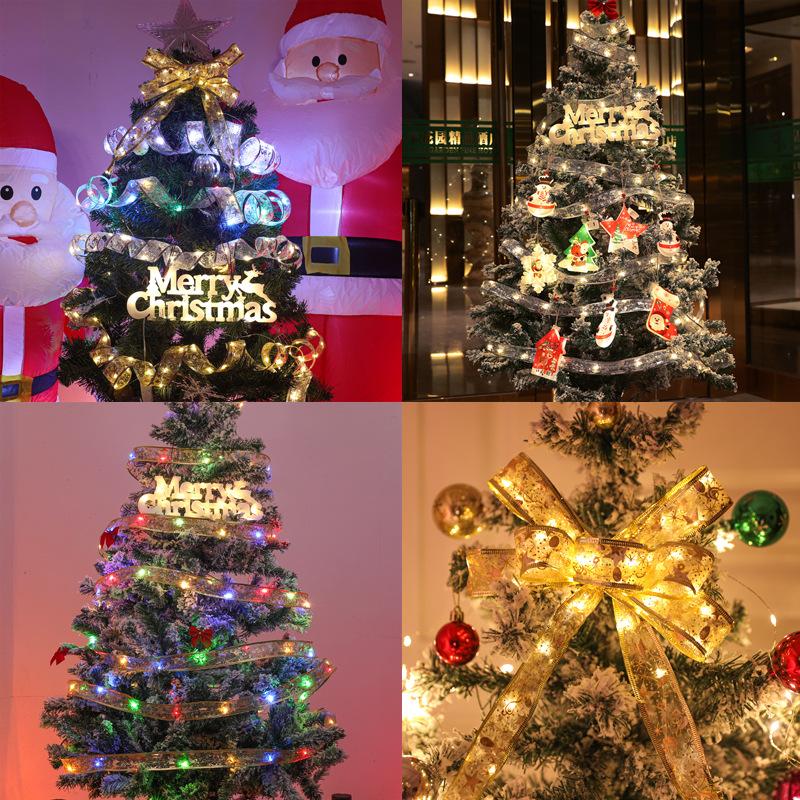 Christmas Ribbon Fairy Light Christmas Decoration DIY Bows String Light Tree Ornaments For Home Xmas Decor New Year Navidad