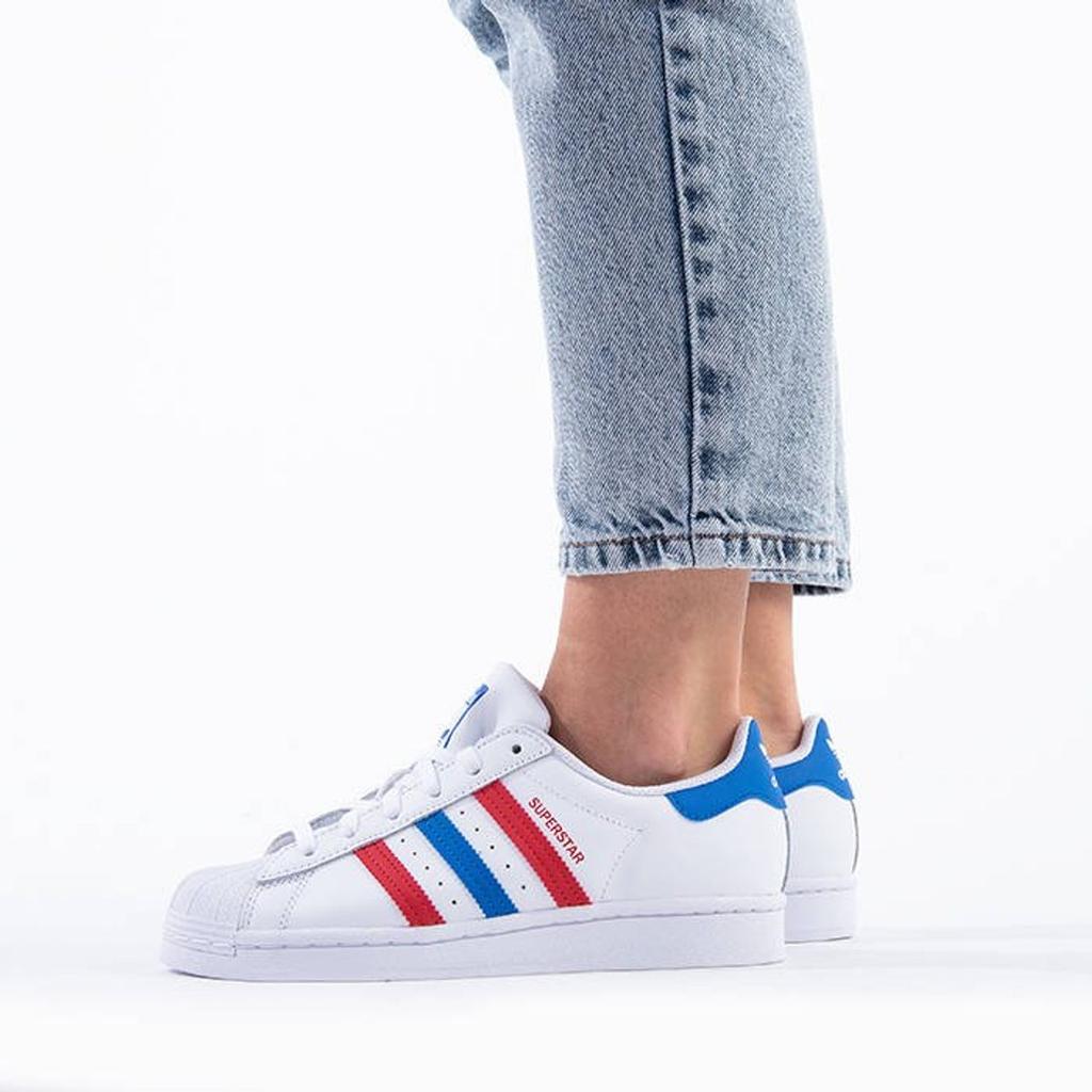 adidas Оригинальные SUPERSTAR J Низкие Детские Скейтбордические Кроссовки Белый Красный Синий Подростки FW5851