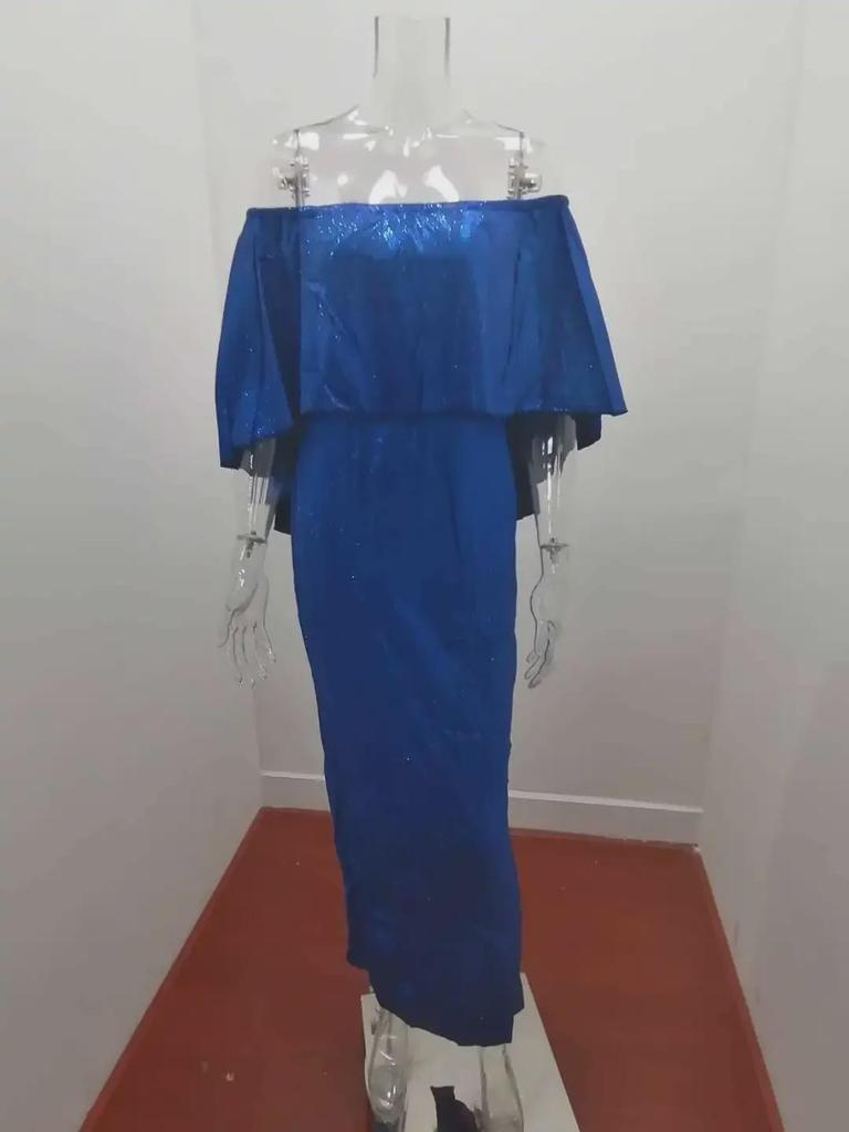 2024 One-Shoulder Ruffled Chest Wrap Evening Dress with Sparkling Hip Slit