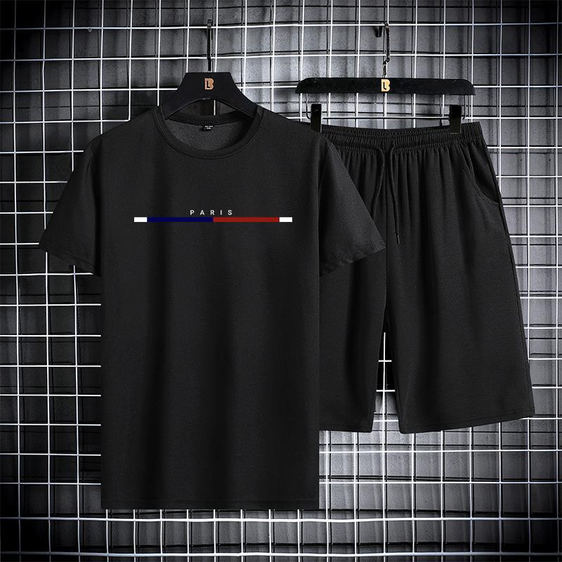 Летний мужской комплект с короткими рукавами и круглым вырезом, быстросохнущая спортивная футболка, тонкая дышащая спортивная одежда для бега, новинка 2024 года