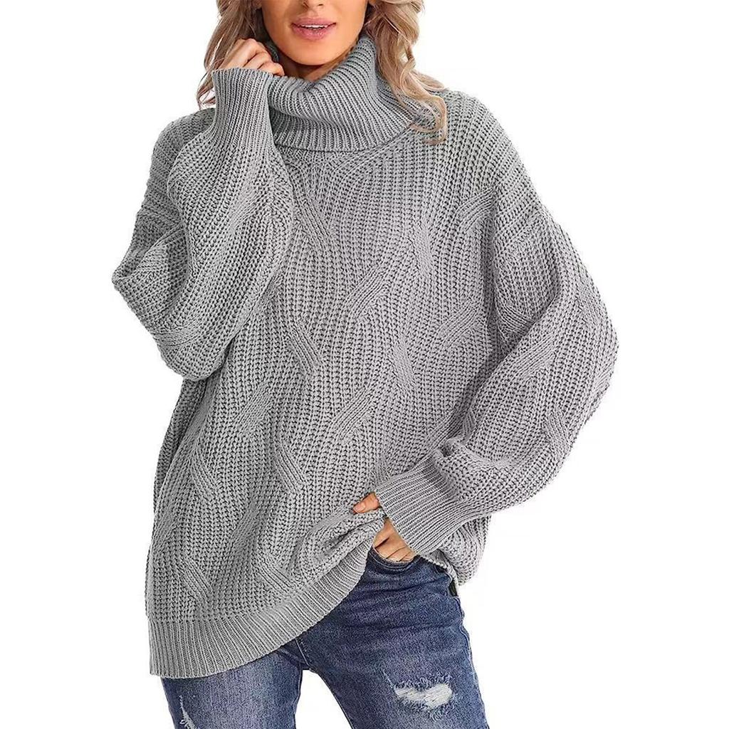 Women's Fashion Loose High Neck Knit Pullover Top Long Sleeve Casual Sweater