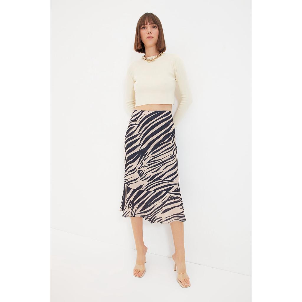Pink Midi Knitted Skirt With Flounce Animal Pattern Skirt Twoaw20et0241