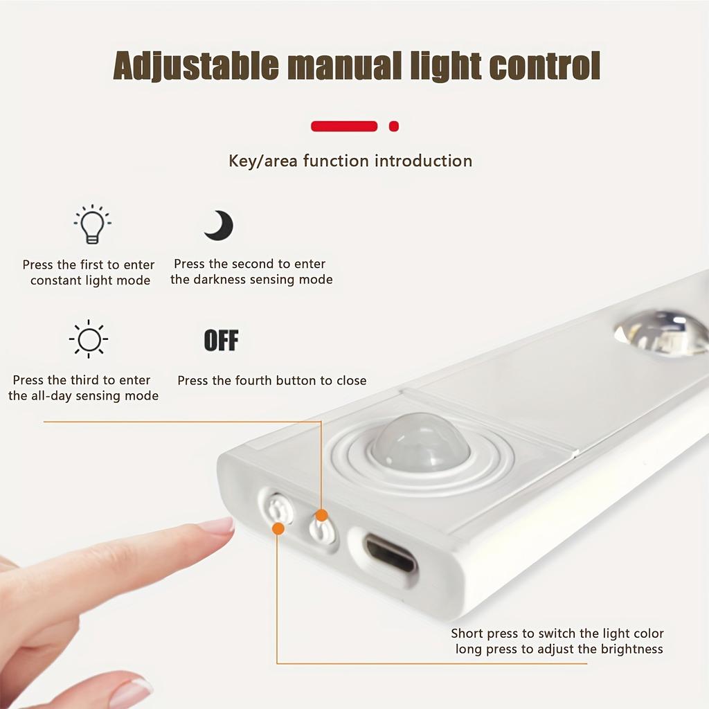 Activated Motion LED Cabinet Light Ultra Thin Rechargeable Intelligent Sensor Strip for Kitchen Bedroom Wardrobe Stair